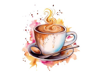 watercolor Vintage Coffee Cup Sublimation Clipart