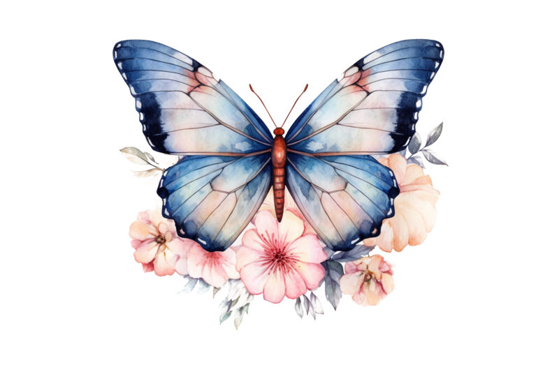 watercolor butterfly with flower clipart