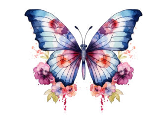 watercolor butterfly with flower clipart t shirt design for sale