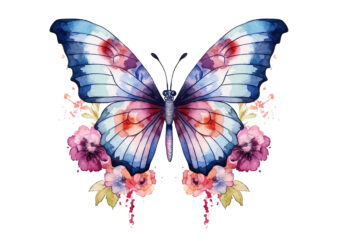 watercolor butterfly with flower clipart