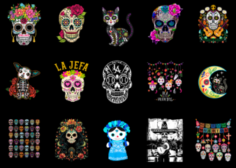 15 Day of the Dead Shirt Designs Bundle For Commercial Use Part 1, Day of the Dead T-shirt, Day of the Dead png file, Day of the Dead digital file,