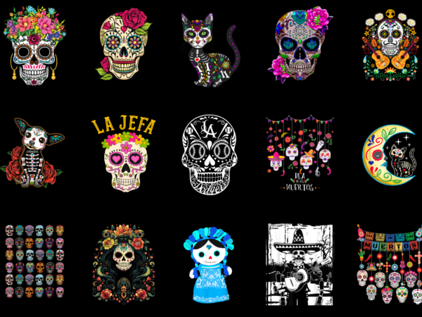 15 day of the dead shirt designs bundle for commercial use part 1, day of the dead t-shirt, day of the dead png file, day of the dead digital file,
