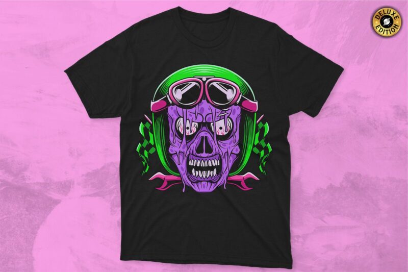 Zombie Biker Vector T-shirt Designs, Skull Helmet Vector Graphic T-shirt for Print, POD T-shirt Designs