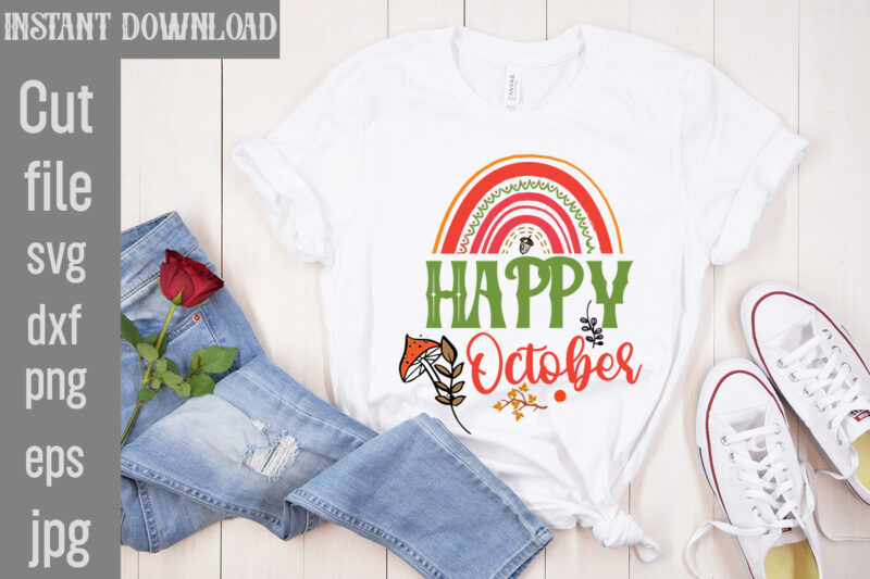 Happy October T-shirt Design,Autumn Breeze and Beautiful Leaves T-shirt Design,Fall T-Shirt Design Bundle,#Autumn T-Shirt Design Bundle, Autumn SVG Bundle,Fall SVG Cutting Files, Hello Fall T-Shirt Design, Hello Fall Vector T-Shirt