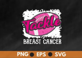 Tackle Football Pink Ribbon Breast Cancer Awareness T-Shirt design vector, black women, afro girl, breast cancer,support breast cancer, Pink Ribbon, cancer awareness, survivors