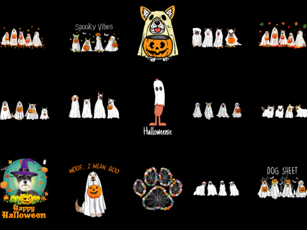 15 dog ghost halloween shirt designs bundle for commercial use part 1, dog ghost halloween t-shirt, dog ghost halloween png file, dog ghost halloween digital file, dog ghost halloween gift,
