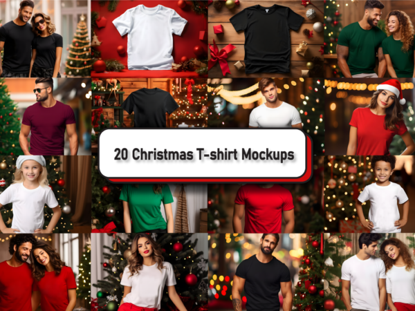 Cozy christmas t-shirt mockup bundle