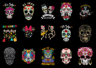 15 Day of the Dead Shirt Designs Bundle For Commercial Use Part 2, Day of the Dead T-shirt, Day of the Dead png file, Day of the Dead digital file,