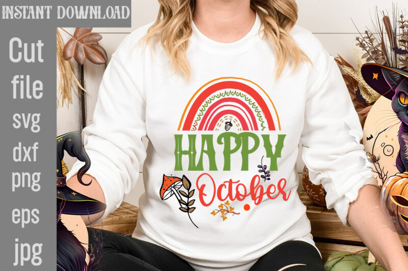 Happy October T-shirt Design,Autumn Breeze and Beautiful Leaves T-shirt Design,Fall T-Shirt Design Bundle,#Autumn T-Shirt Design Bundle, Autumn SVG Bundle,Fall SVG Cutting Files, Hello Fall T-Shirt Design, Hello Fall Vector T-Shirt