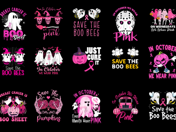 15 breast cancer halloween shirt designs bundle for commercial use part 2, breast cancer halloween t-shirt, breast cancer halloween png file, breast cancer halloween digital file, breast cancer halloween gift,