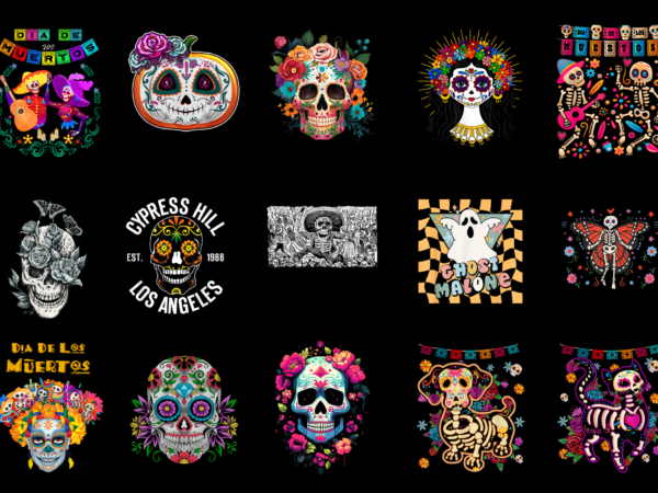 15 day of the dead shirt designs bundle for commercial use part 3, day of the dead t-shirt, day of the dead png file, day of the dead digital file,