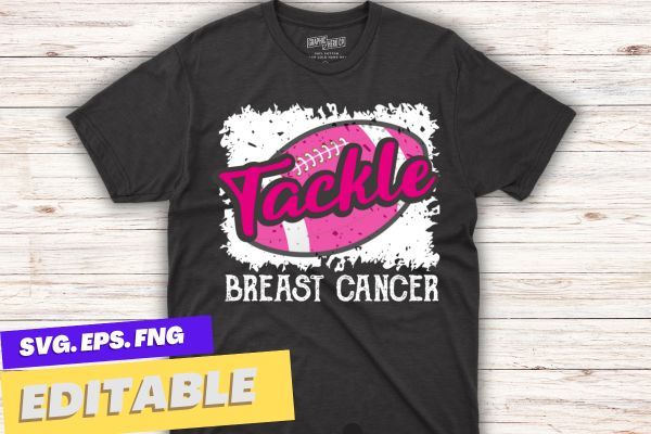 Tackle Football Pink Ribbon Breast Cancer Awareness T-Shirt design vector, black women, afro girl, breast cancer,support breast cancer, Pink Ribbon, cancer awareness, survivors