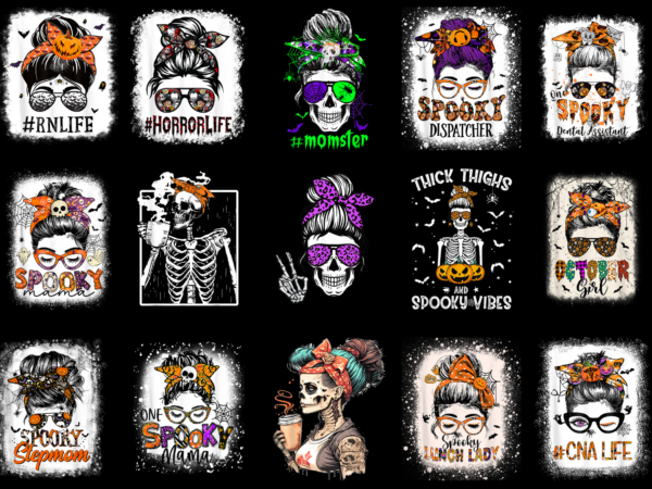 15 messy bun halloween shirt designs bundle for commercial use part 3, messy bun halloween t-shirt, messy bun halloween png file, messy bun halloween digital file, messy bun halloween gift,