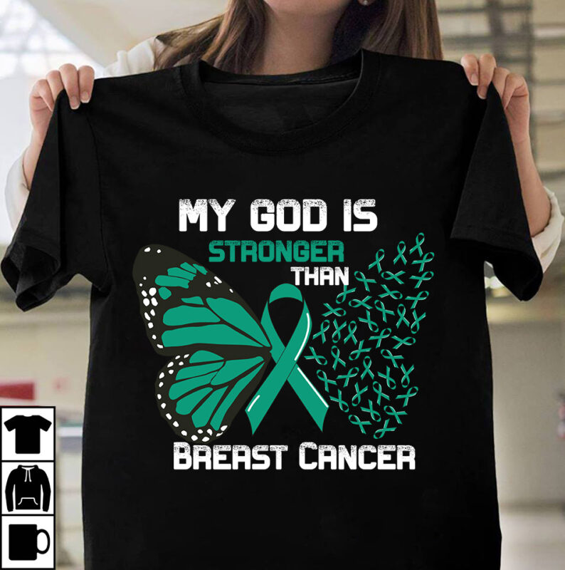 My god is Stronger Than Breast Cancer T-Shirt Design, My god is Stronger Than Breast Cancer Vector T-Shirt Design, Fight Awareness -Shirt Design, Awareness SVG Bundle, Awareness T-Shirt Bundle. In