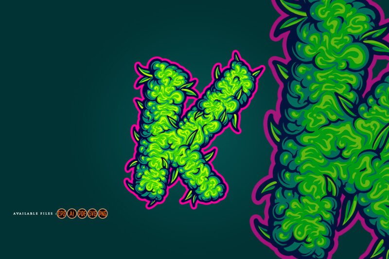 Impressive monogram with letter K and cannabis leaf motif