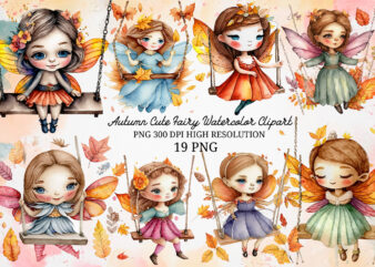 Autumn Cute Fairy Watercolor Clipart