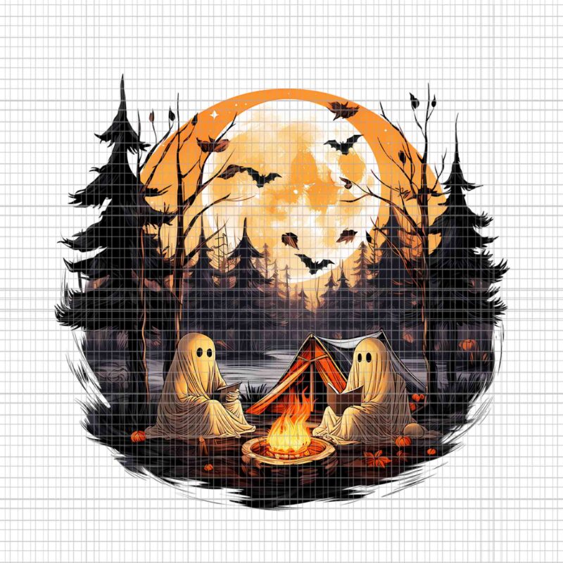 Retro Ghost Book Reading Camping Png, Ghost Book Halloween png, Ghost Halloween Png, Halloween Png