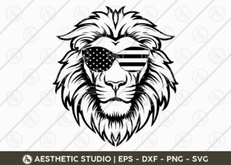 Lion Head Svg | Lion Head Silhouette | Lion Svg | Lion Svg For Cricut | Lion With Sunglasses | Lion King Svg | Cut File | American Flag | Animal Svg| Clipart| Vector