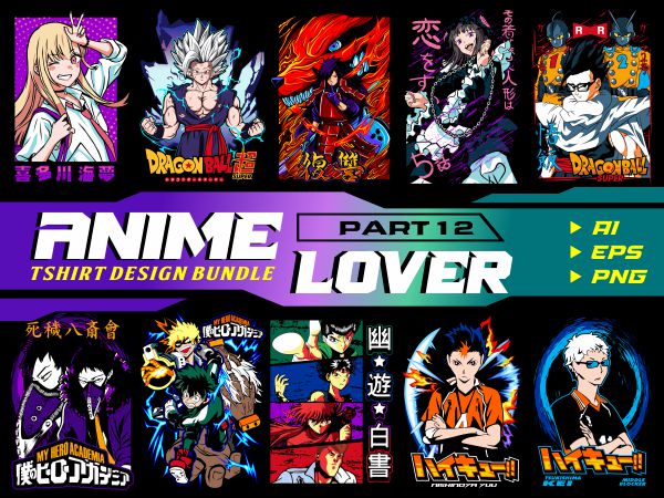 Populer anime lover tshirt design bundle illustration part 12