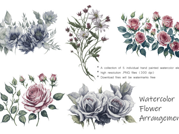 Watercolor flower arrangements florals t shirt design for sale