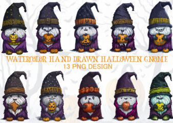 Watercolor Hand Drawn Halloween Gnome t shirt design for sale