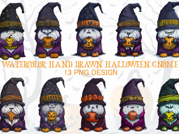 Watercolor hand drawn halloween gnome t shirt design for sale