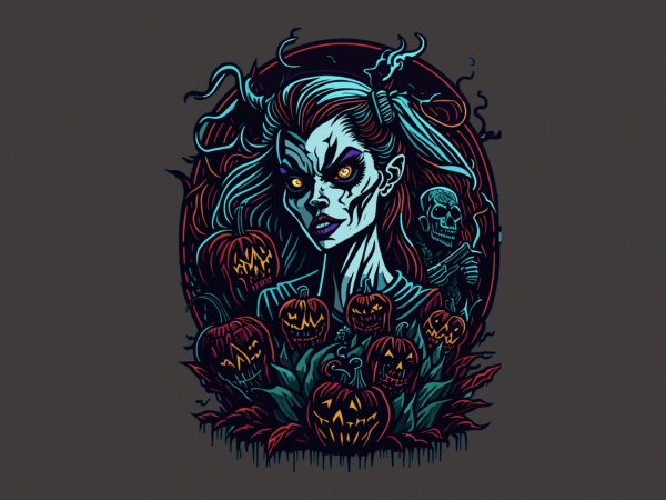 Pumpkin witch halloween tshirt design