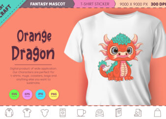 Cartoon orange dragon. Fantasy clipart.