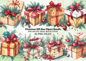 Christmas Gift Box Clipart Bundle