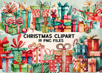 Christmas gift box watercolor clipart