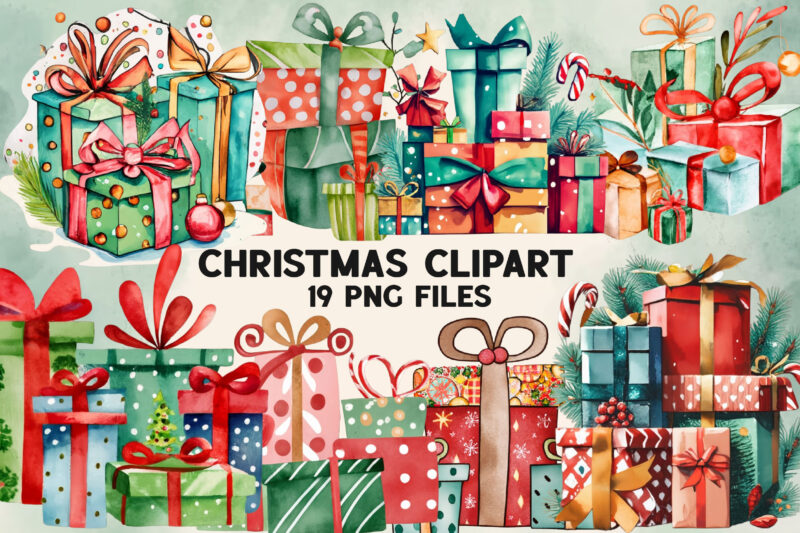 Christmas Gift Box Watercolor Clipart