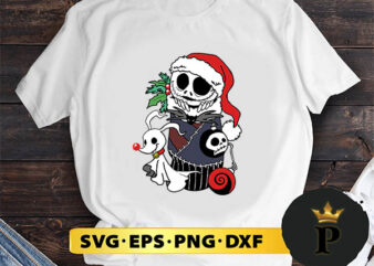 Cute Jack Skellington Wear Santa Hat In Sock SVG, Merry Christmas SVG, Xmas SVG PNG DXF EPS