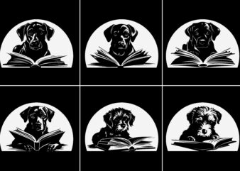 Dog Reading Book Silhouette Vector