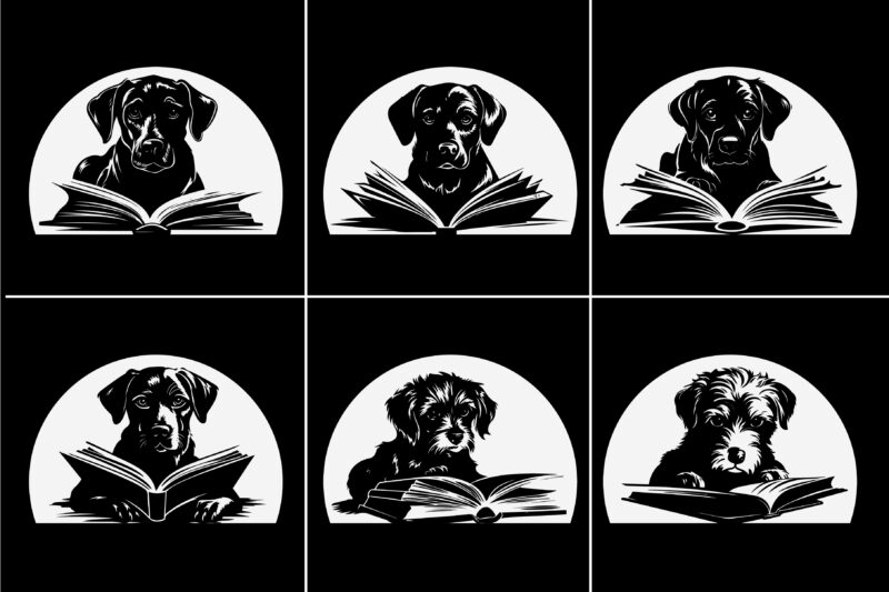 Dog Reading Book Silhouette Vector