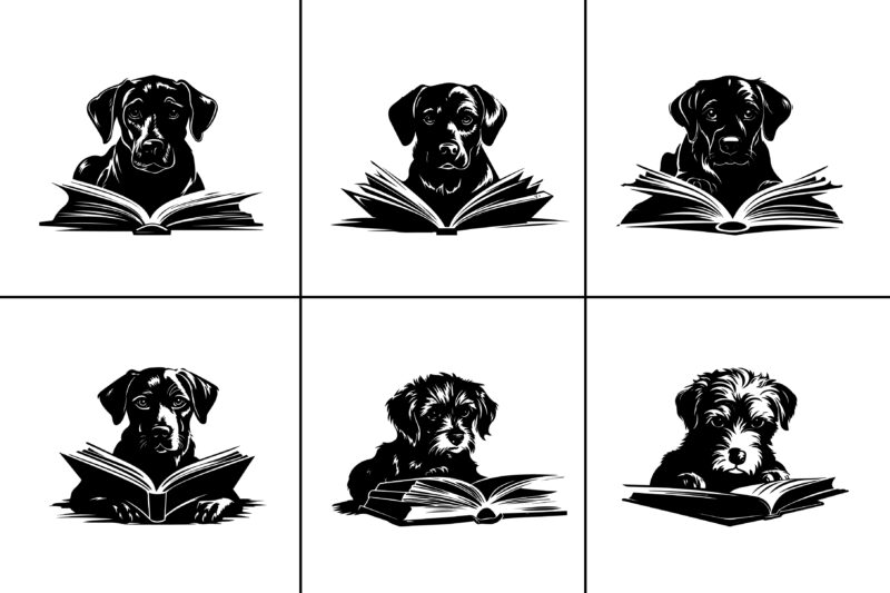 Dog Reading Book Silhouette Vector