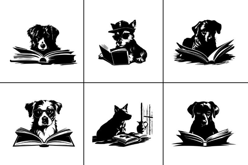 Dog Reading Book Sunset T-Shirt Graphic
