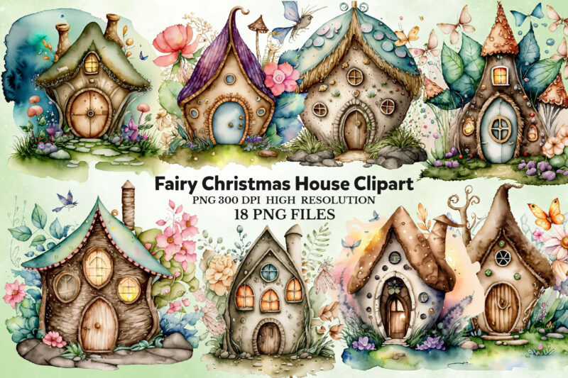 Fairy Christmas House Clipart Bundle
