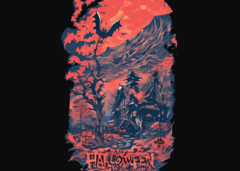 Halloween Bats House Japanase Style Tshirt Design
