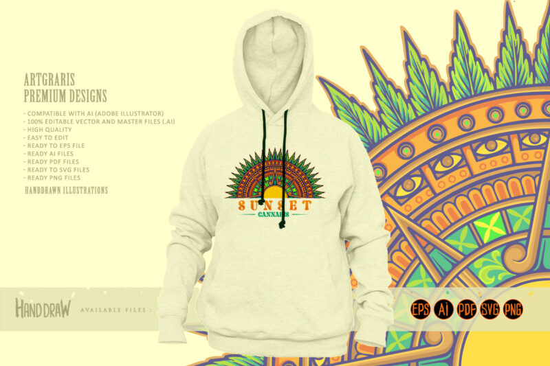 Psychedelic aztec themed cannabis mandala