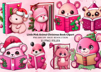 Little Pink Animal Christmas Book clipart t shirt vector graphic