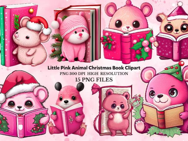 Little pink animal christmas book clipart t shirt vector graphic