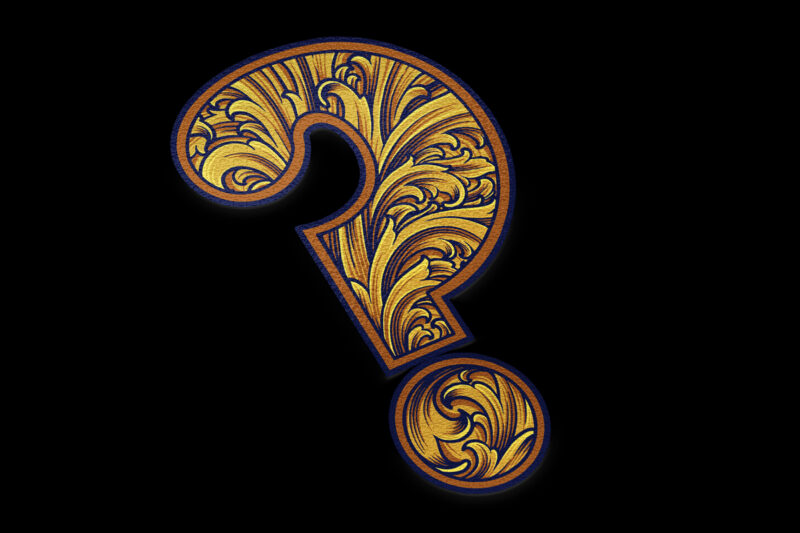 Engraved floral monogram question mark unique symbol