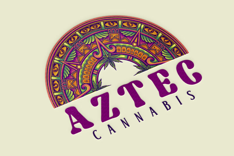 Aztec mandala pattern with cannabis leaf inspired