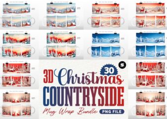 3D Christmas Countryside Mug Wrap Sublimation Bundle