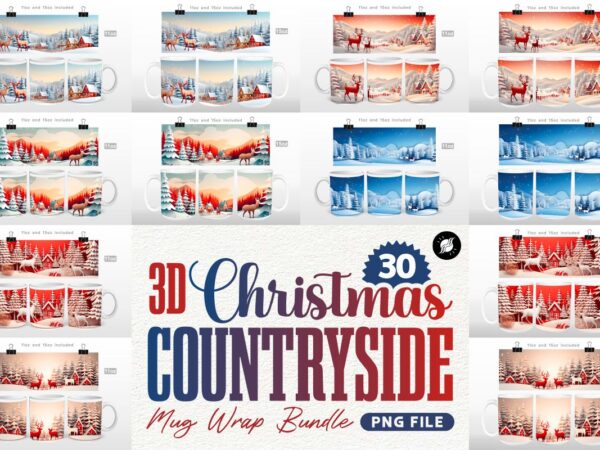 3d christmas countryside mug wrap sublimation bundle