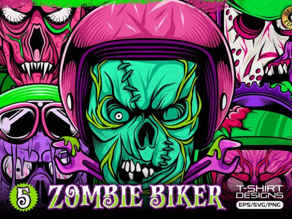 Zombie biker vector t-shirt designs, skull helmet vector graphic t-shirt for print, pod t-shirt designs