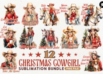 Christmas Cowgirl Sublimation PNG Designs Bundle, Christmas Cowgirl T-shirt Designs Bundle