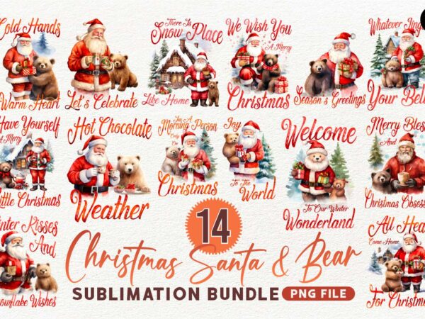 Christmas santa and bear sublimation png designs bundle