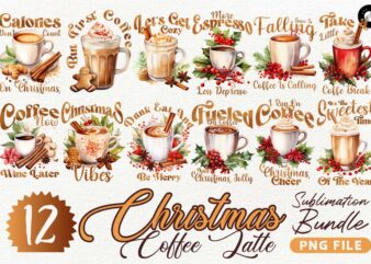 Christmas Coffee Latte Sublimation PNG Designs Bundle