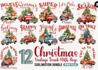 Christmas Vintage Truck Sublimation Clipart PNG Bundle